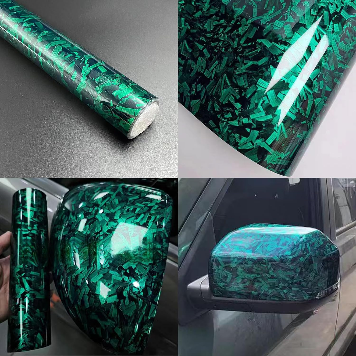 Gloss Green Forged Carbon Fiber Car Vinyl Wrap PET 