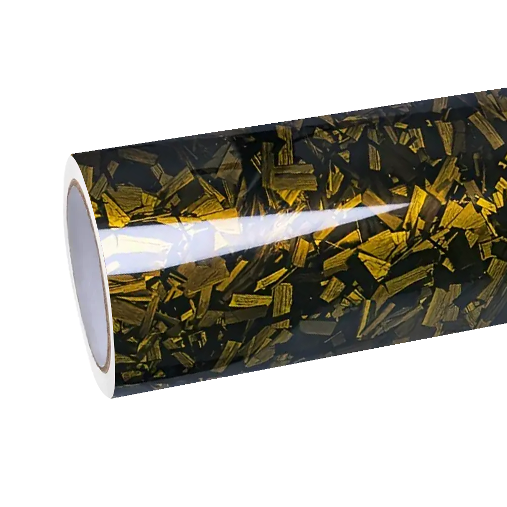 Gloss Yellow Forged Carbon Fiber Car Vinyl Wrap PET 