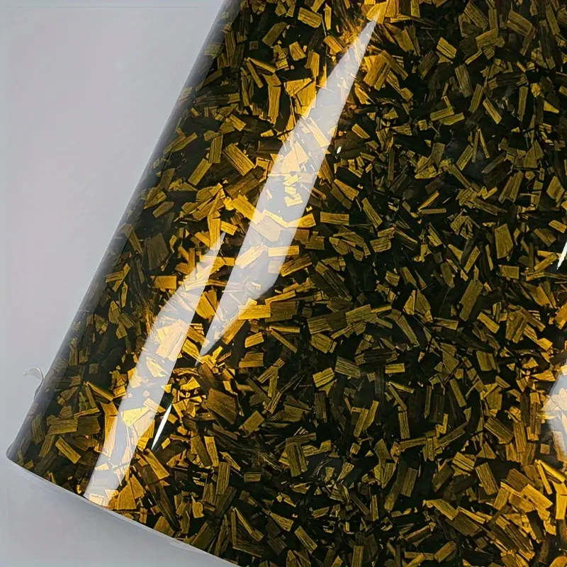 Gloss Yellow Forged Carbon Fiber Car Vinyl Wrap PET 
