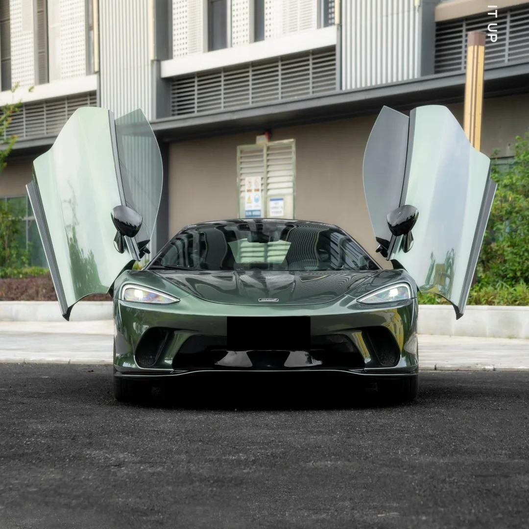Gloss Metallic Oak Green Car Vinyl Wrap Porsche PET