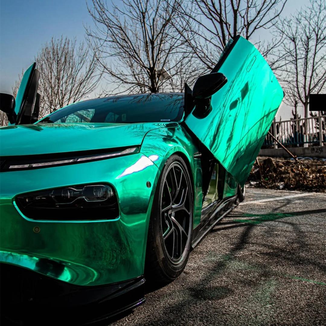 Gloss Mirror Chrome Green Car Vinyl Wrap PET