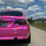 Gloss Pink Holographic Chrome Laser Car Vinyl Wrap Coupe BMW