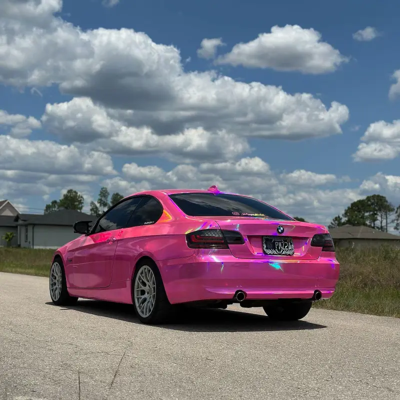 Gloss Pink Holographic Chrome Laser Car Vinyl Wrap Coupe BMW