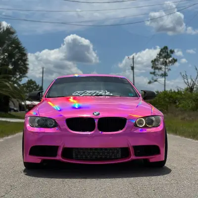 Gloss Pink Holographic Chrome Laser Car Vinyl Wrap Coupe BMW 02