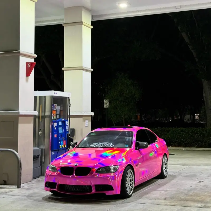 Gloss Pink Holographic Chrome Laser Car Vinyl Wrap Coupe BMW
