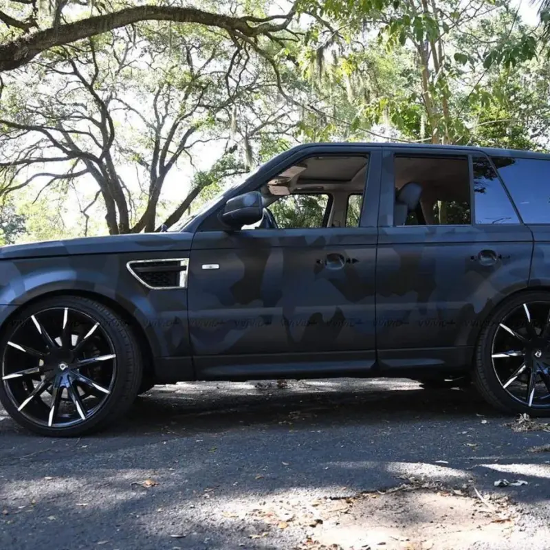 Matte Camo Black Car Vinyl Wrap| 3D Ghost Camouflage Black PET