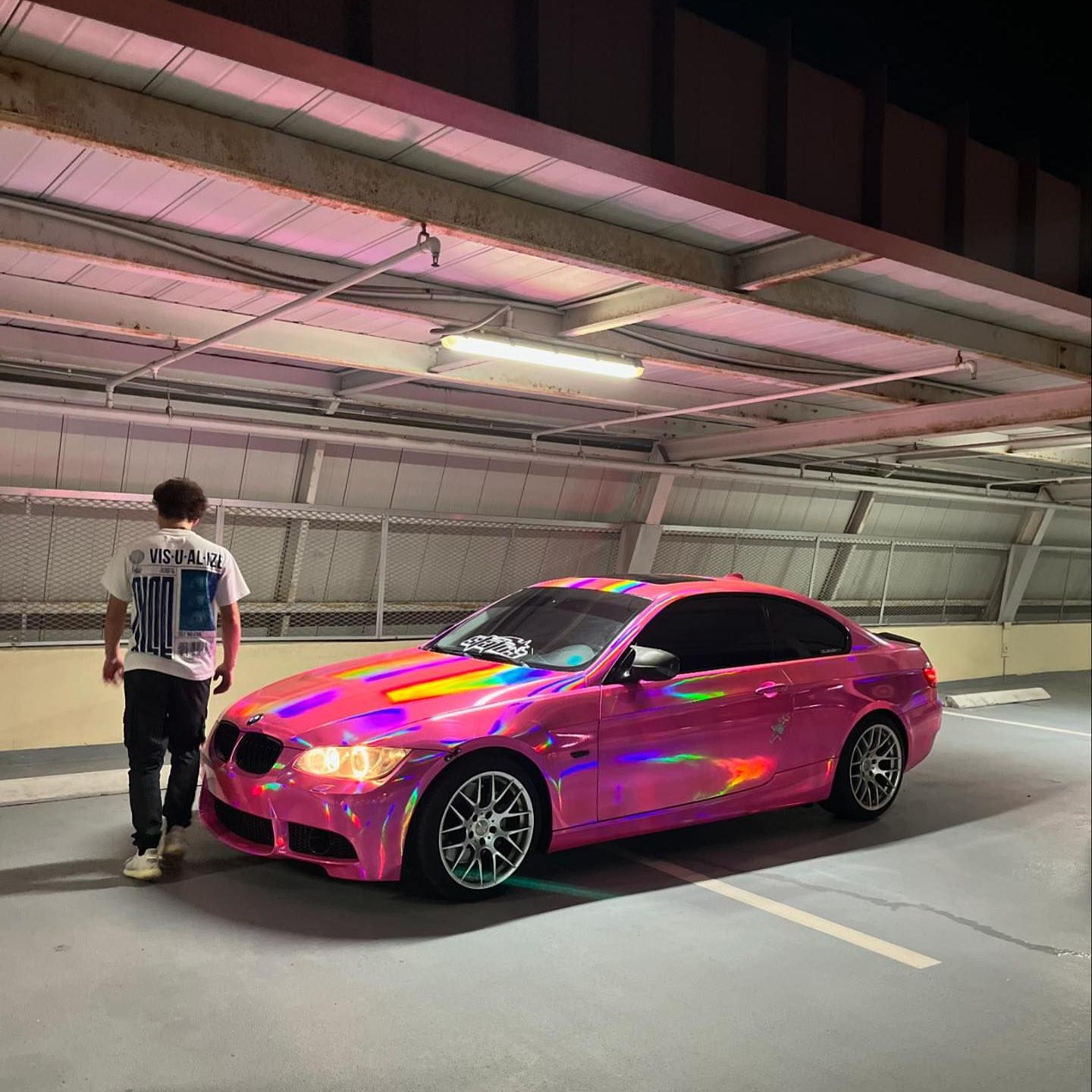 Gloss Pink Holographic Chrome Laser Car Vinyl Wrap Coupe BMW