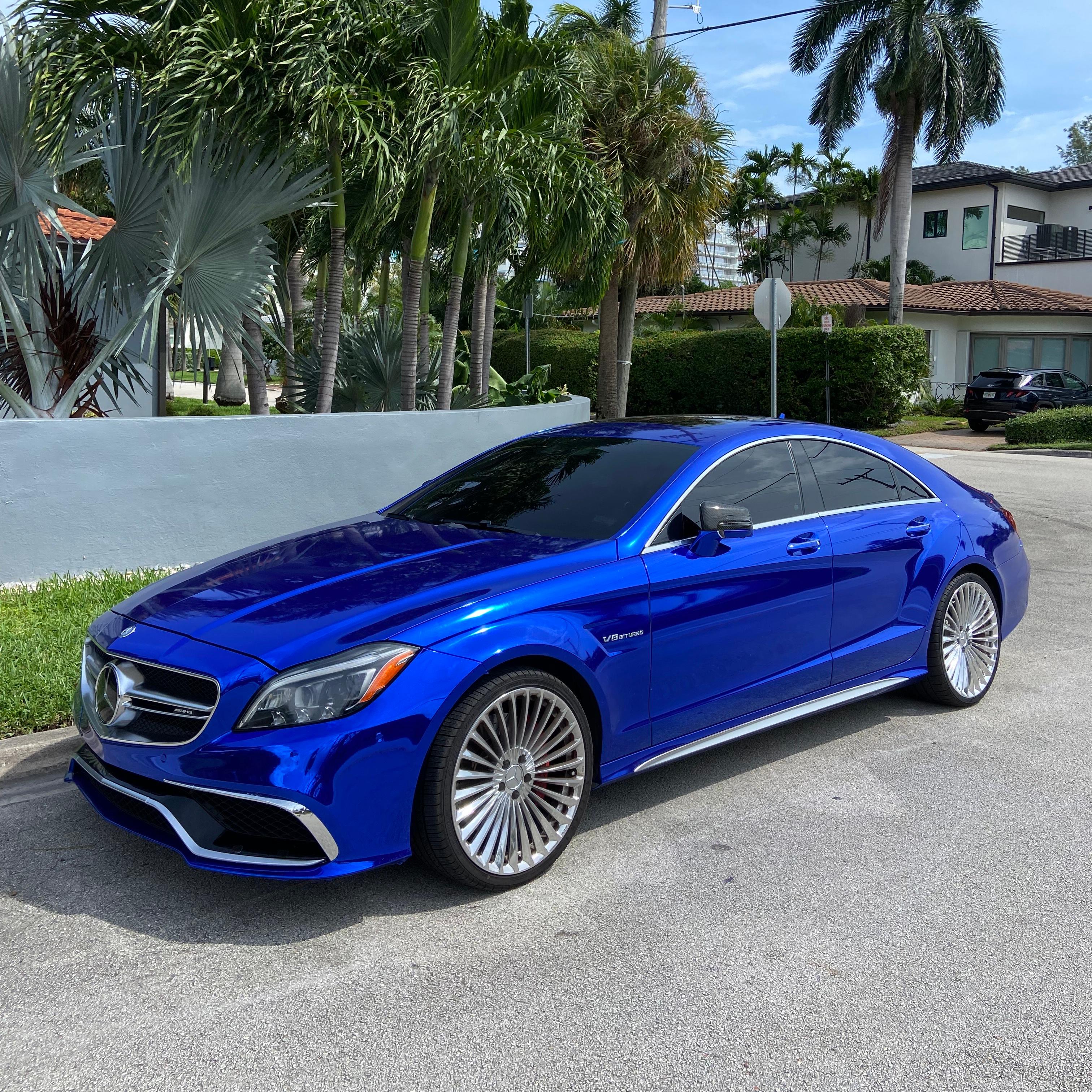Gloss Mirror Chrome Blue Car Vinyl Wrap PET
