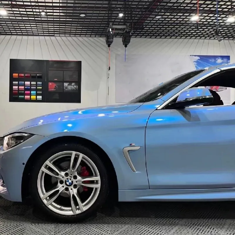 Gloss Metallic Grey Blue Car Vinyl Wrap