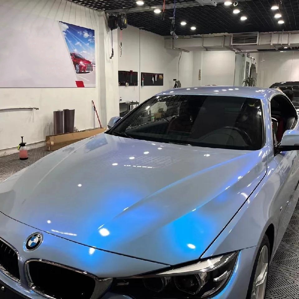 Gloss Metallic Grey Blue Car Vinyl Wrap