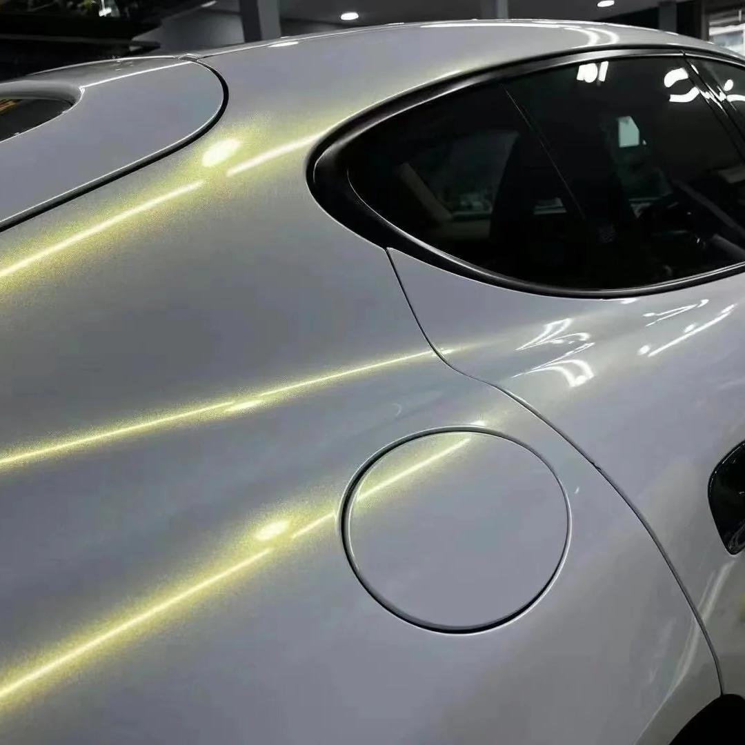 Gloss Metallic Diamond Chameleon Gold White Car Vinyl Wrap