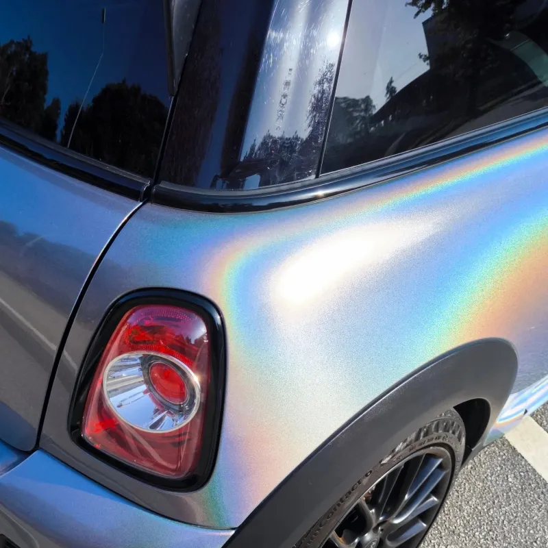 Gloss Metallic Rainbow Holographic Silver Car Vinyl Wrap PET