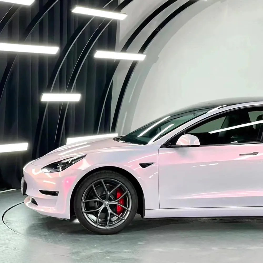 Gloss Metallic Chameleon Diamond Pollen Pink White Car Vinyl Wrap 