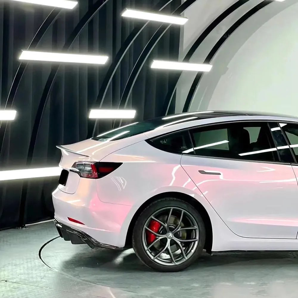 Gloss Metallic Chameleon Diamond Pollen Pink White Car Vinyl Wrap