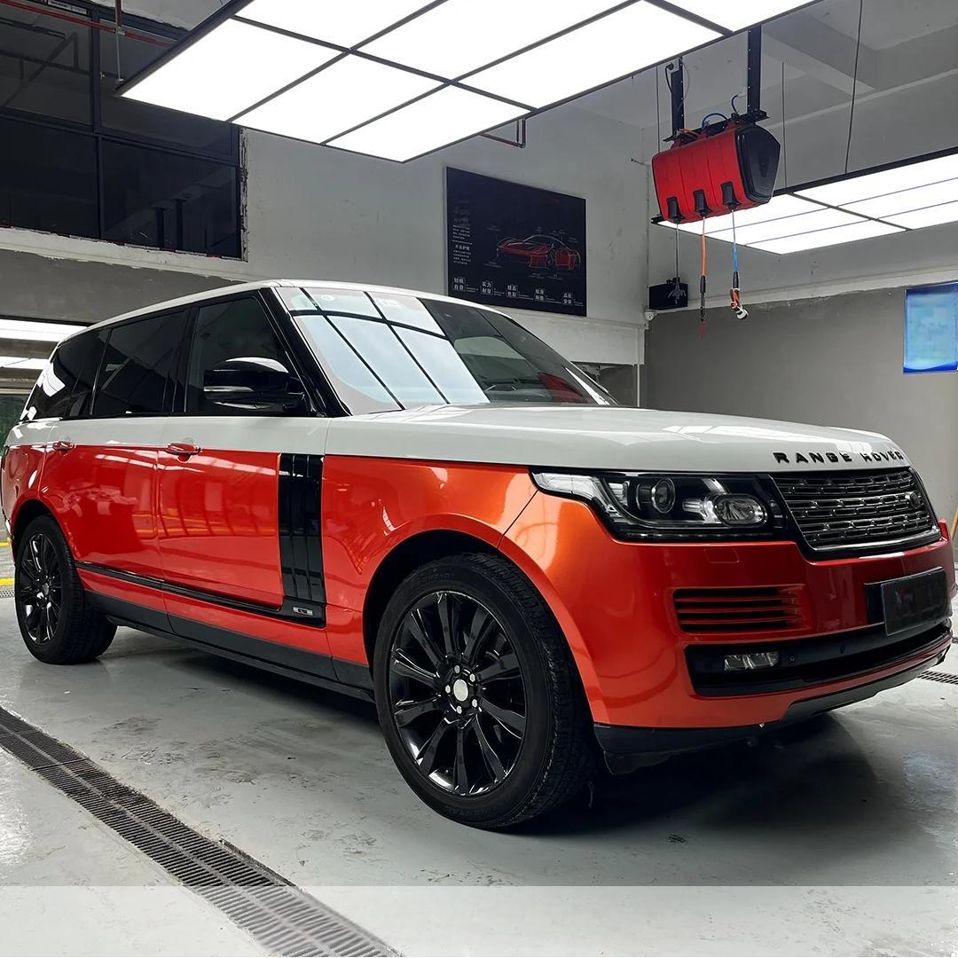 Gloss Metallic Paint Orange Car Vinyl Wrap PET