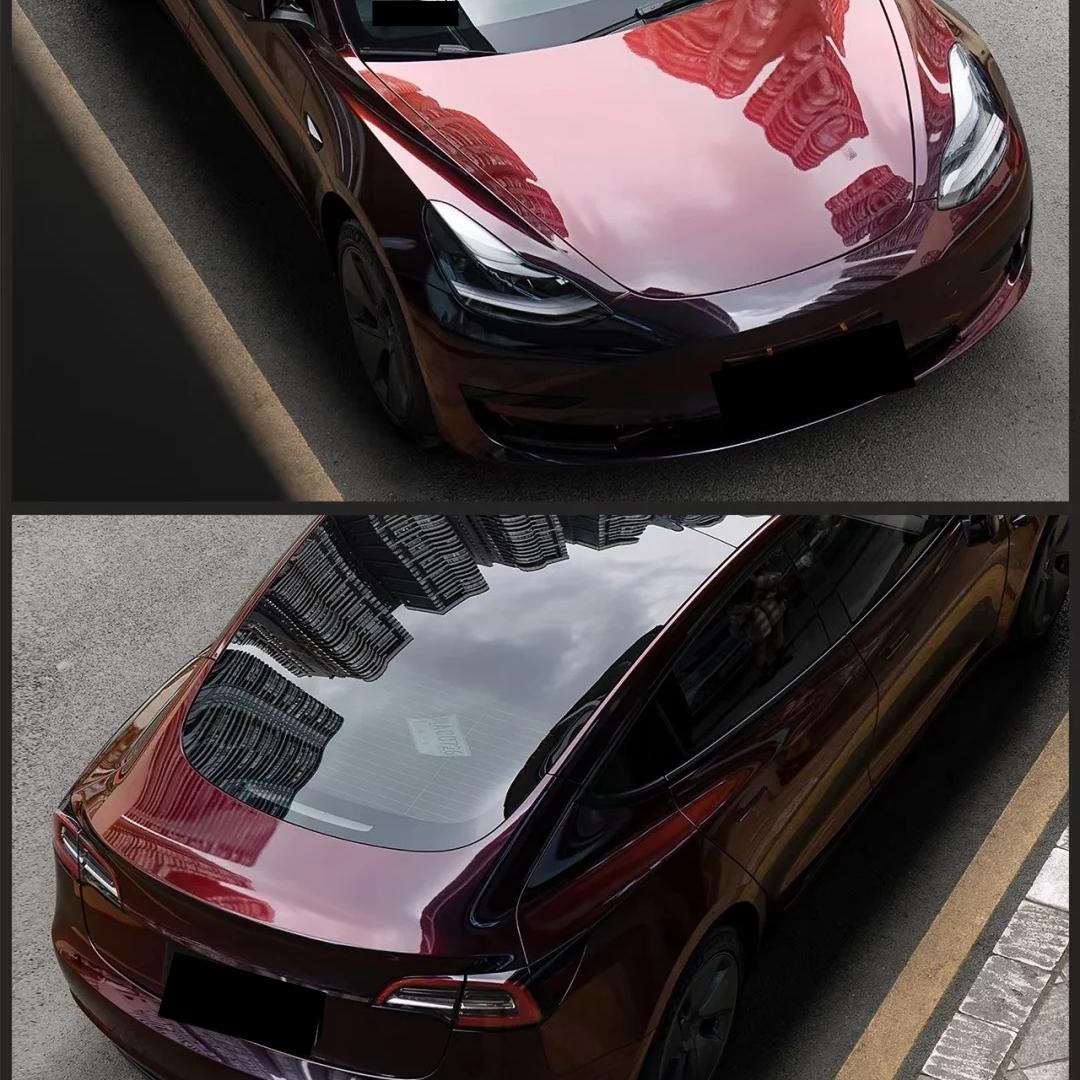 Gloss Chameleon Color Shift Black Red Car Vinyl Wrap PET