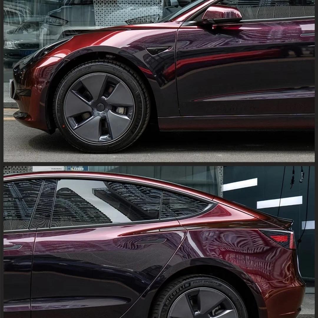 Gloss Chameleon Color Shift Black Red Car Vinyl Wrap PET