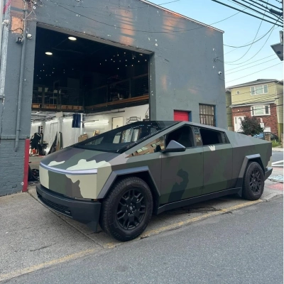 Tesla Cybertruck Custom Camouflage Car Vinyl Wrap | Alukovinyl 01