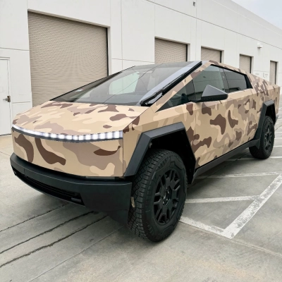 Tesla Cybertruck Custom Camouflage Car Vinyl Wrap | Alukovinyl 02