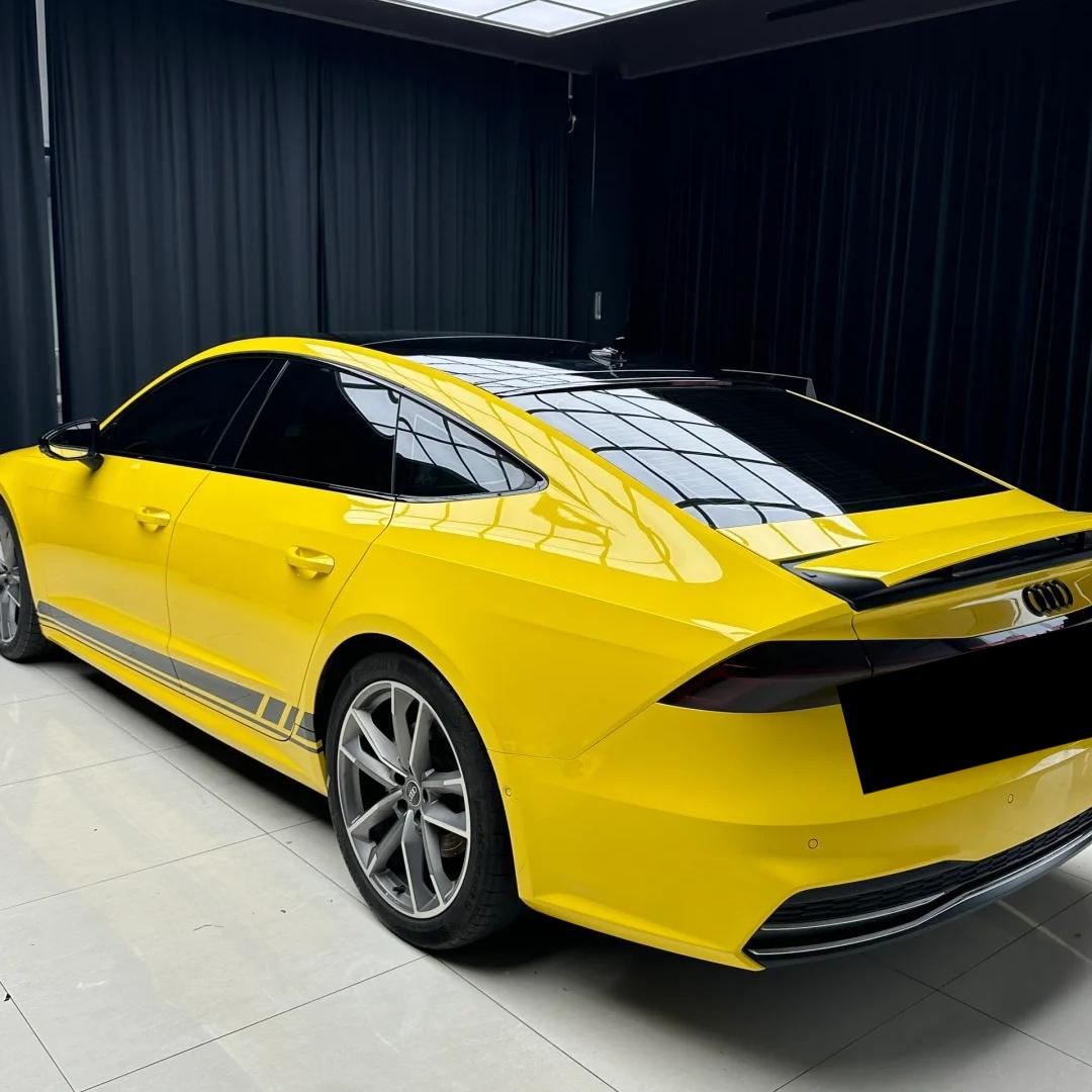Gloss Racing Yellow Car Vinyl Wrap PET