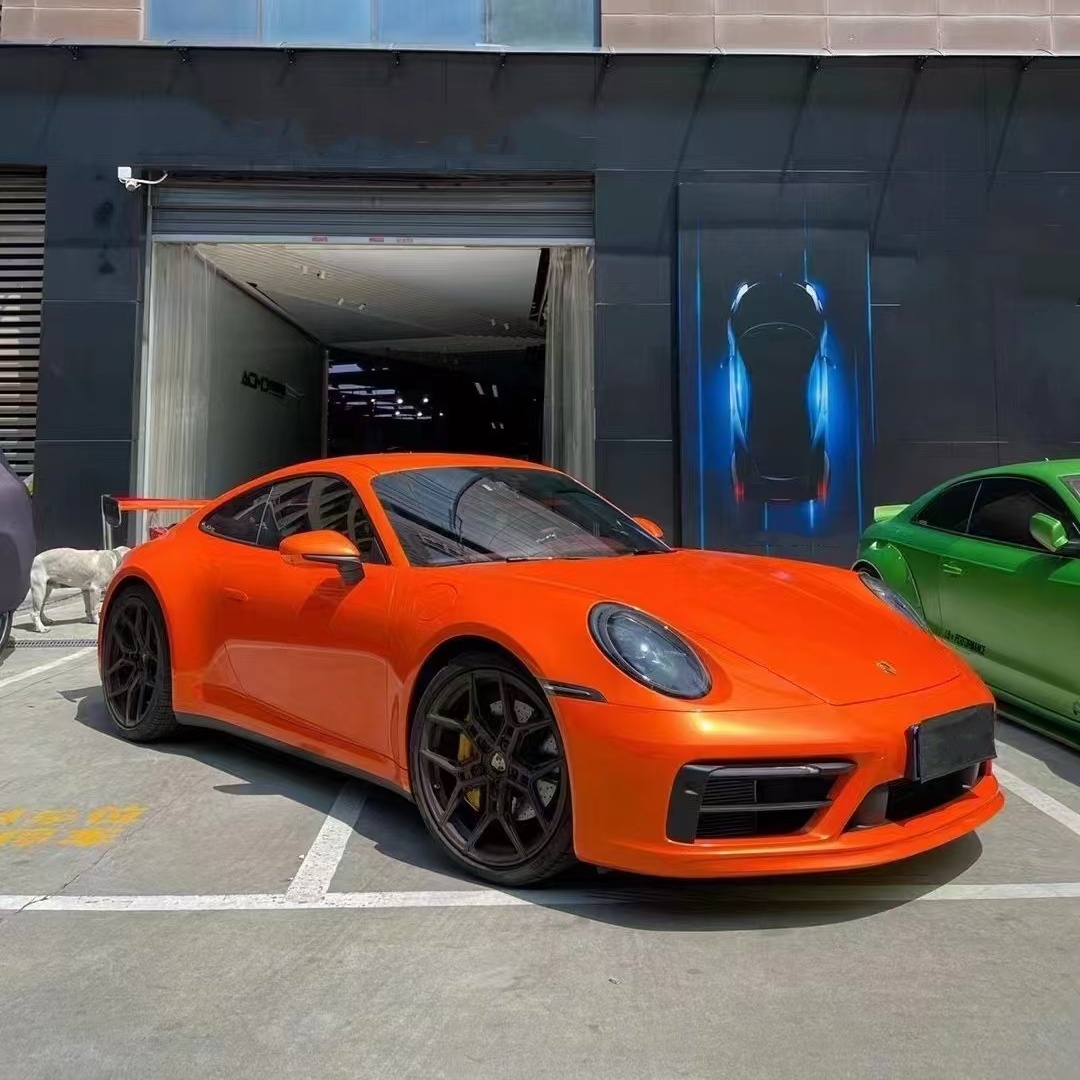 Gloss Metallic Paint Orange Car Vinyl Wrap PET