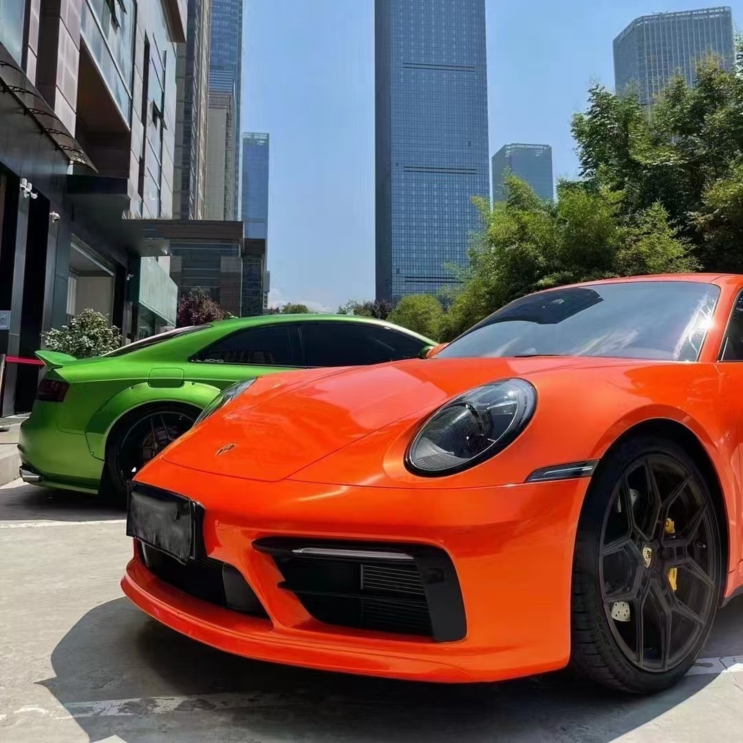 Gloss Metallic Paint Orange Car Vinyl Wrap PET
