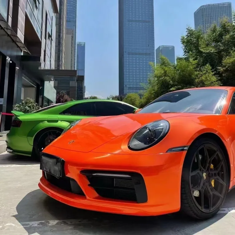 Gloss Metallic Paint Orange Car Vinyl Wrap PET