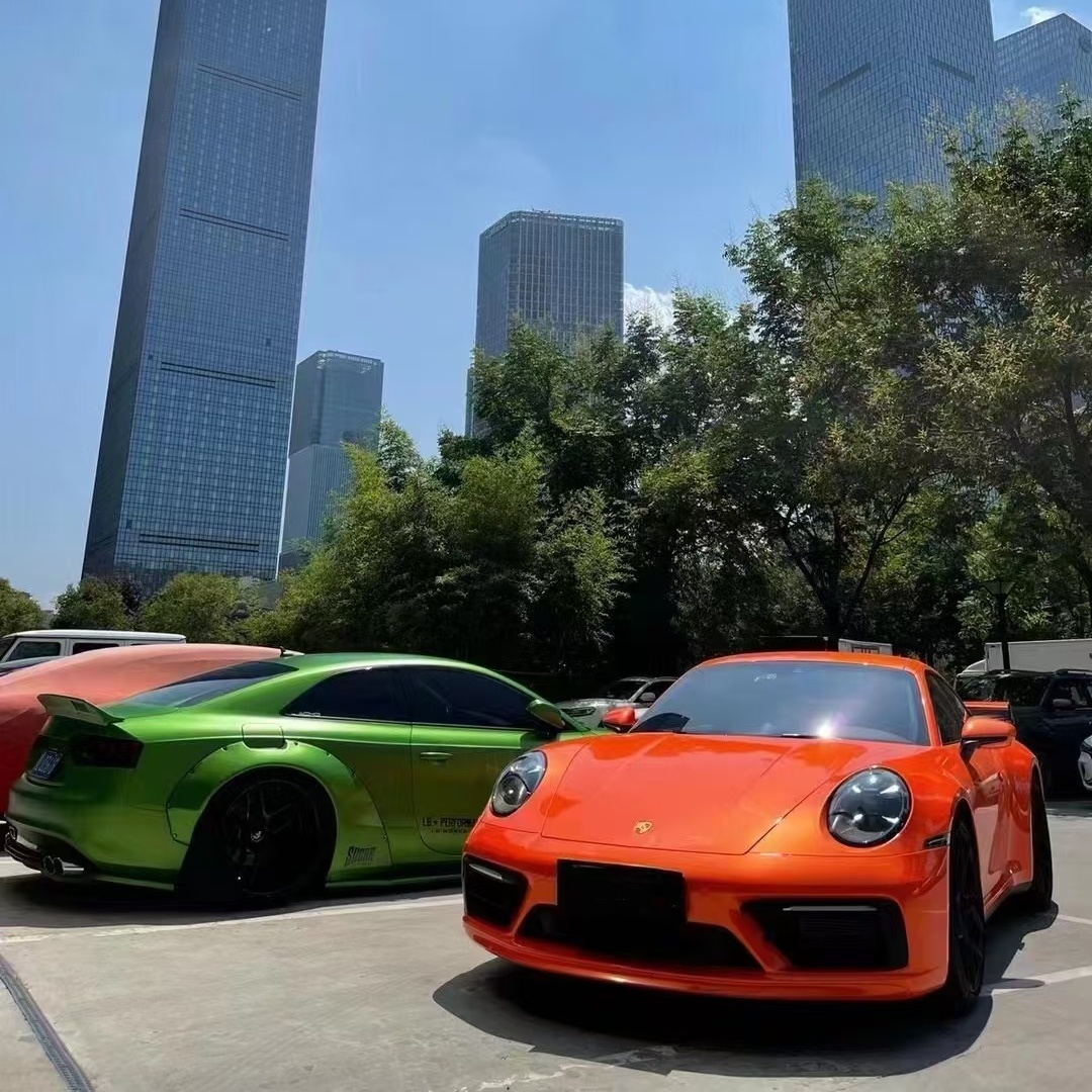 Gloss Metallic Paint Orange Car Vinyl Wrap PET