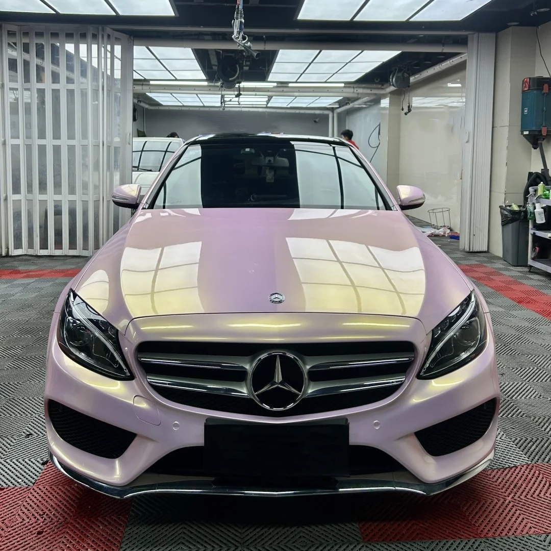 Gloss Metallic Glazed Gold Pink Car Vinyl Wrap PET