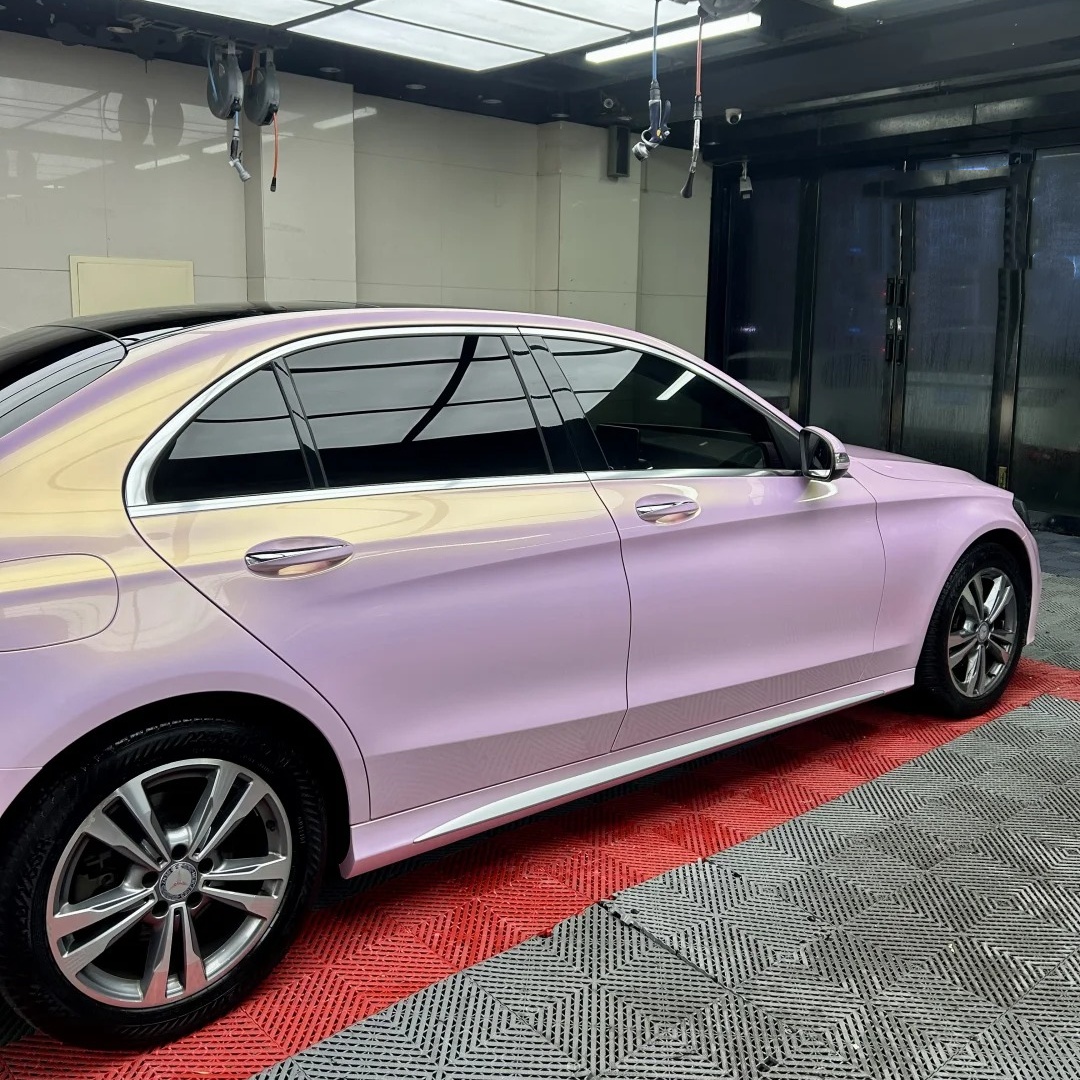 Gloss Metallic Glazed Gold Pink Car Vinyl Wrap PET