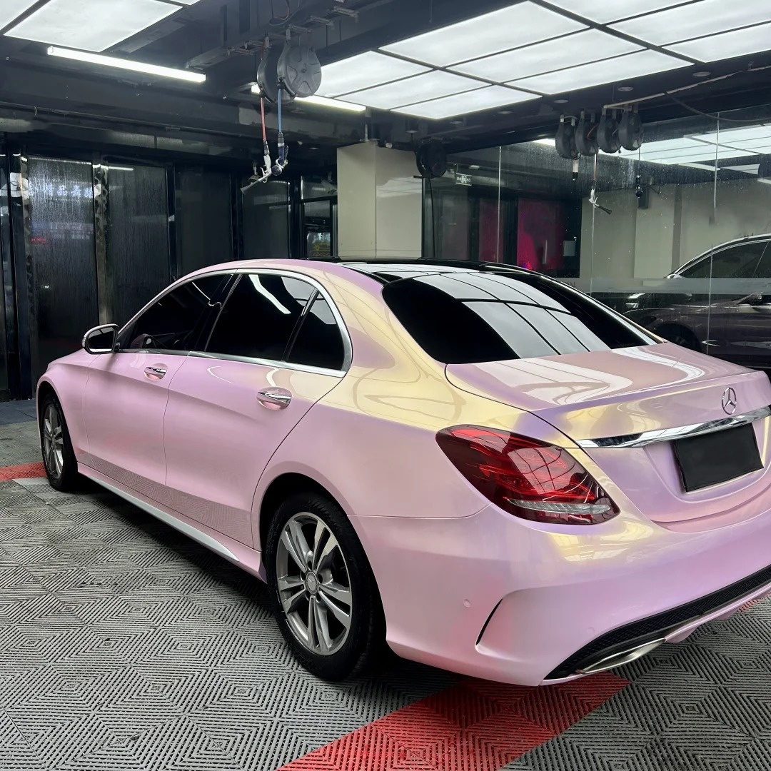 Gloss Metallic Glazed Gold Pink Car Vinyl Wrap PET