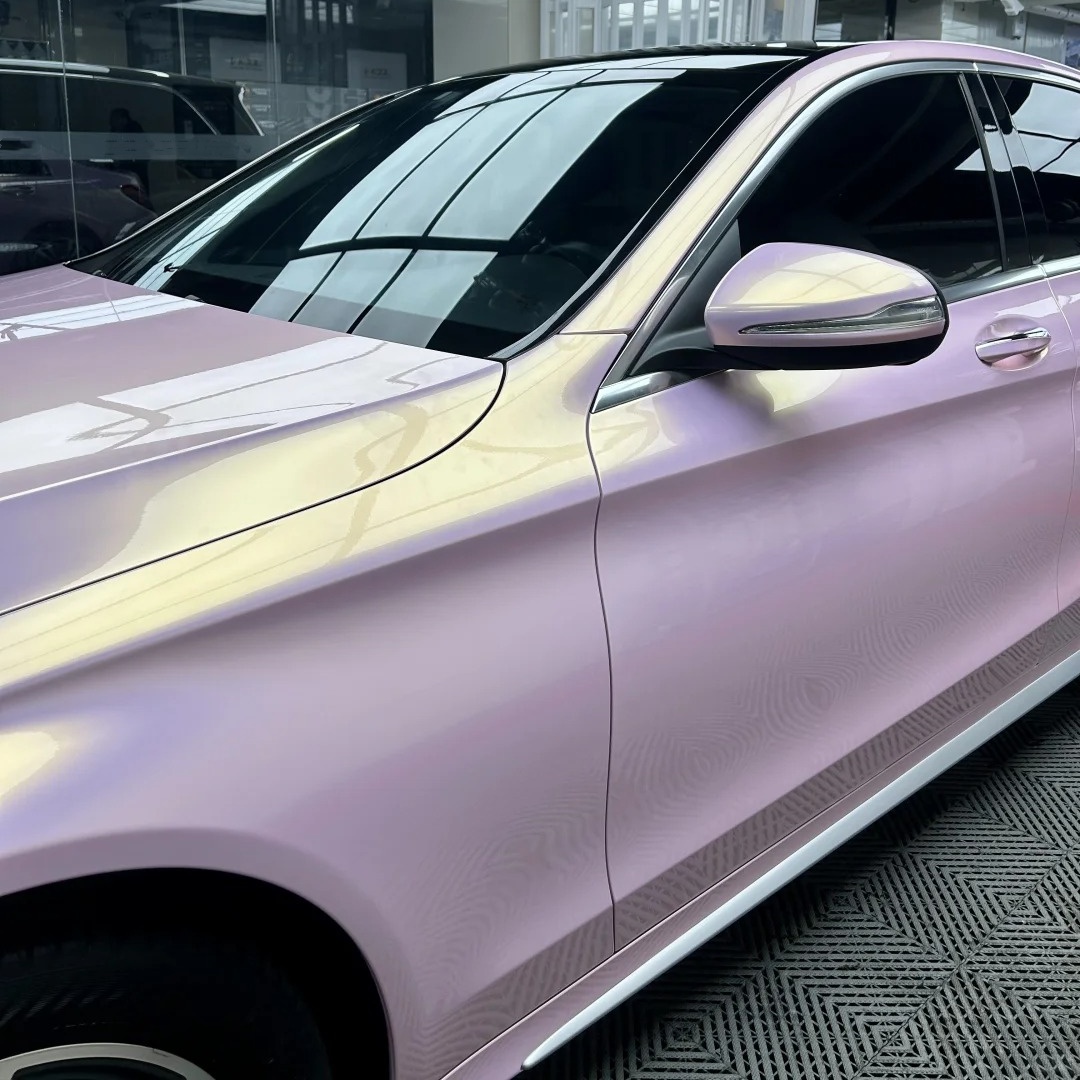 Gloss Metallic Glazed Gold Pink Car Vinyl Wrap PET