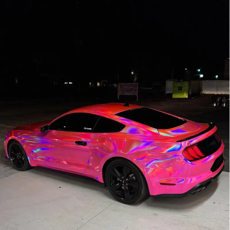 Gloss Pink Holographic Chrome Laser Car Vinyl Wrap Coupe BMW