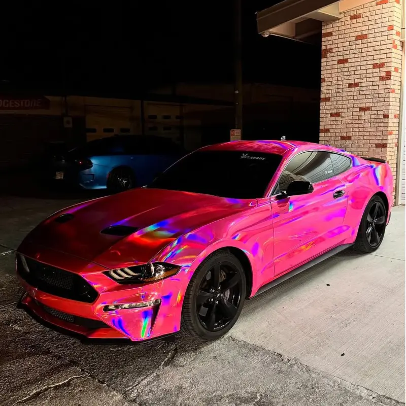 Gloss Pink Holographic Chrome Laser Car Vinyl Wrap Coupe BMW