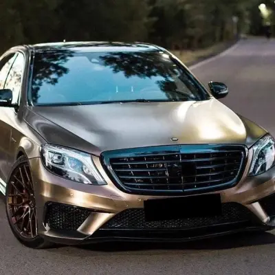 Satin Chrome Gold Brown Car Vinyl Wrap 02
