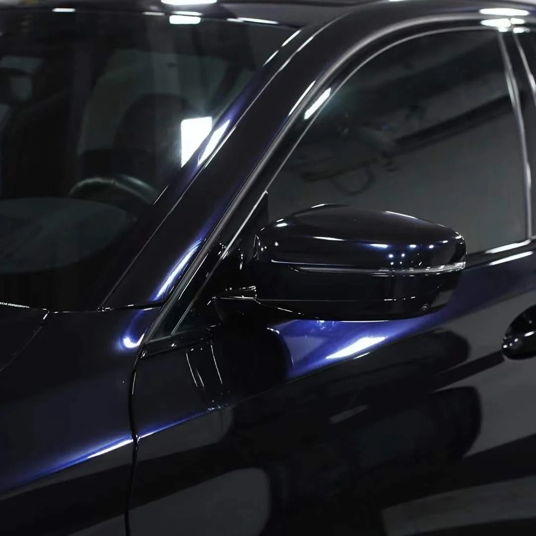 Glossy Metallic Glitter Black Blue Vinyl Wrap