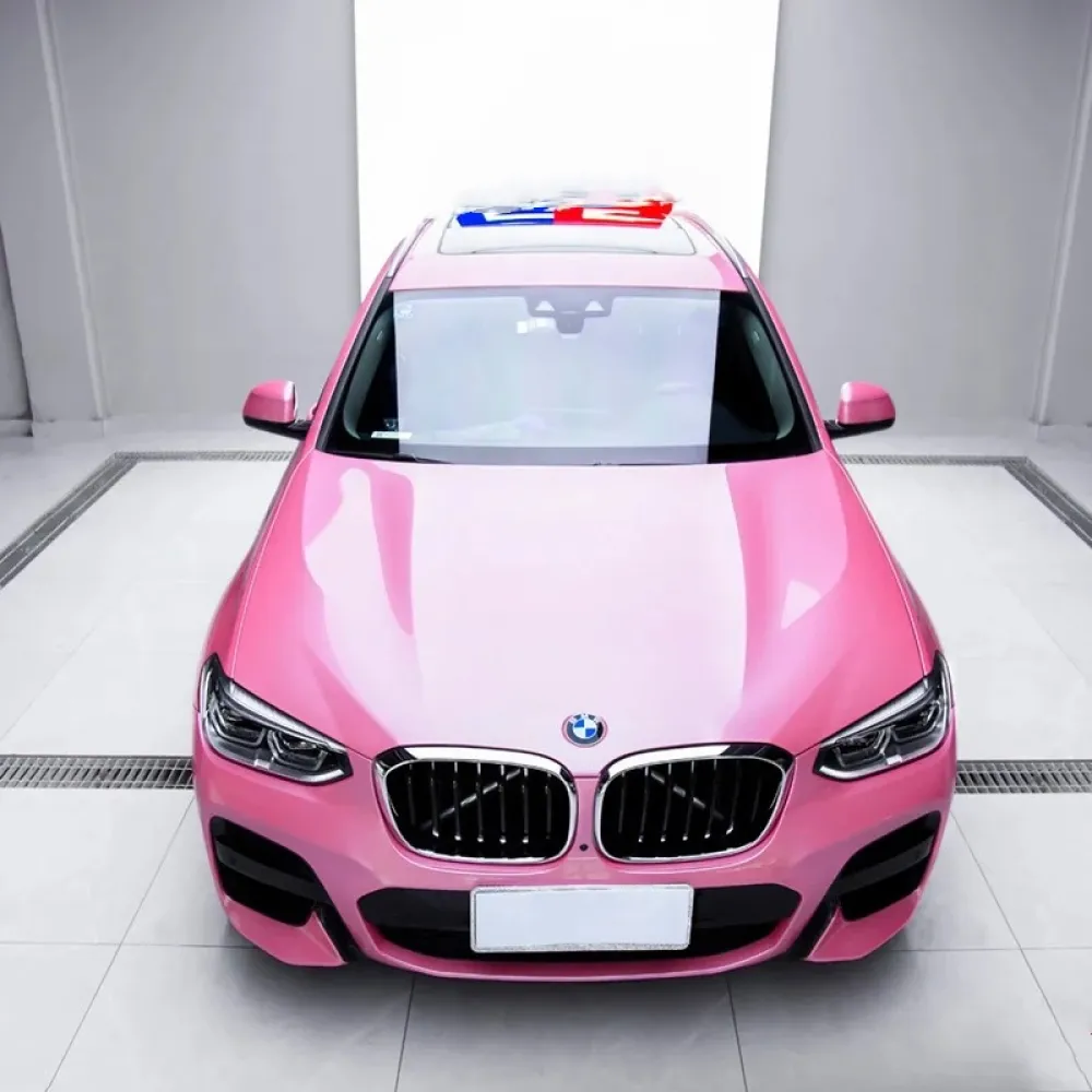 Glossy Metallic Shell Pink Car Vinyl Wrap PET