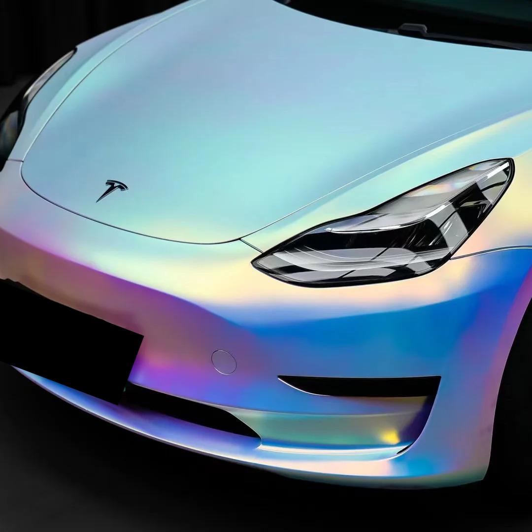 Matte White Holographic Chrome Car Vinyl Wrap