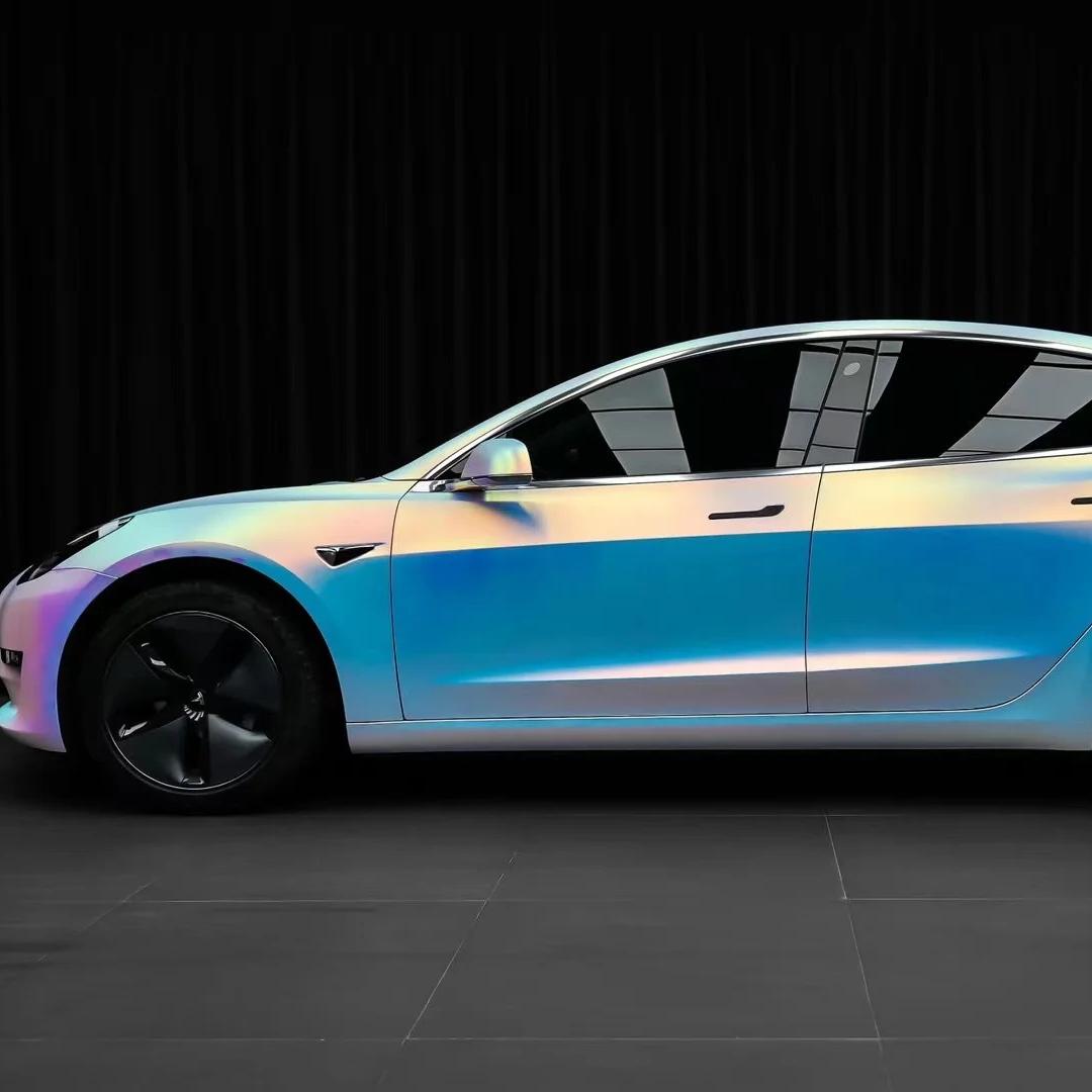 Matte White Holographic Chrome Car Vinyl Wrap