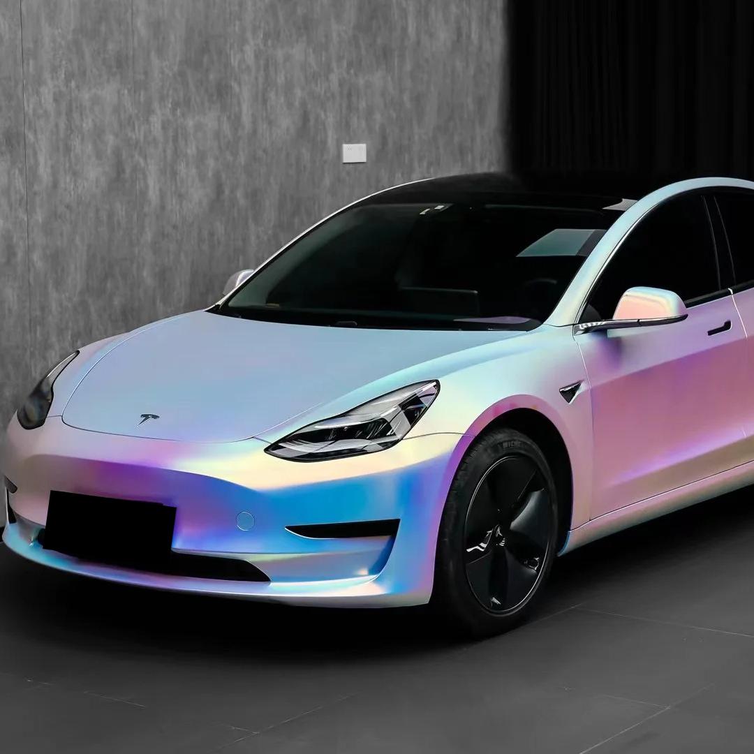 Matte White Holographic Chrome Car Vinyl Wrap