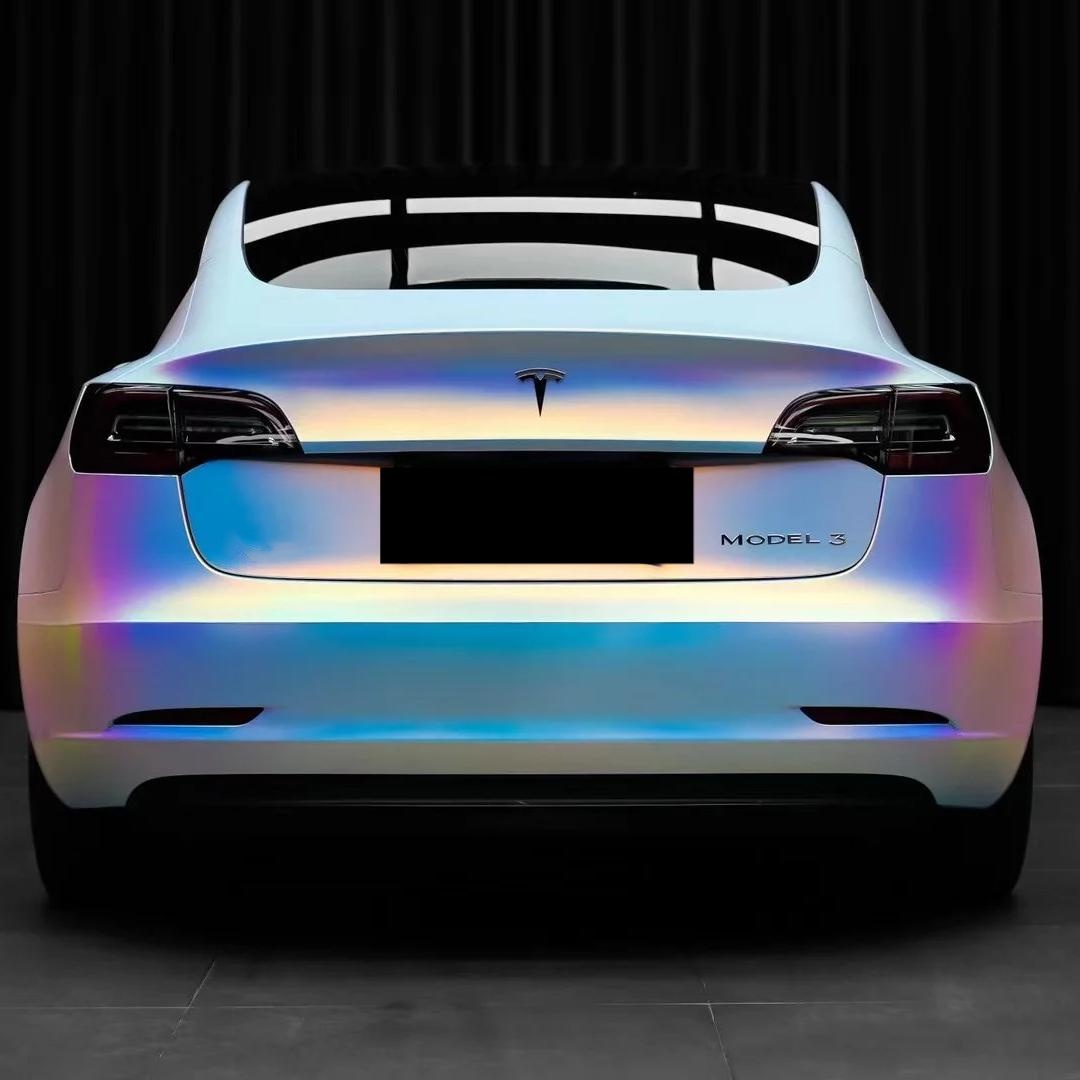 Matte White Holographic Chrome Car Vinyl Wrap