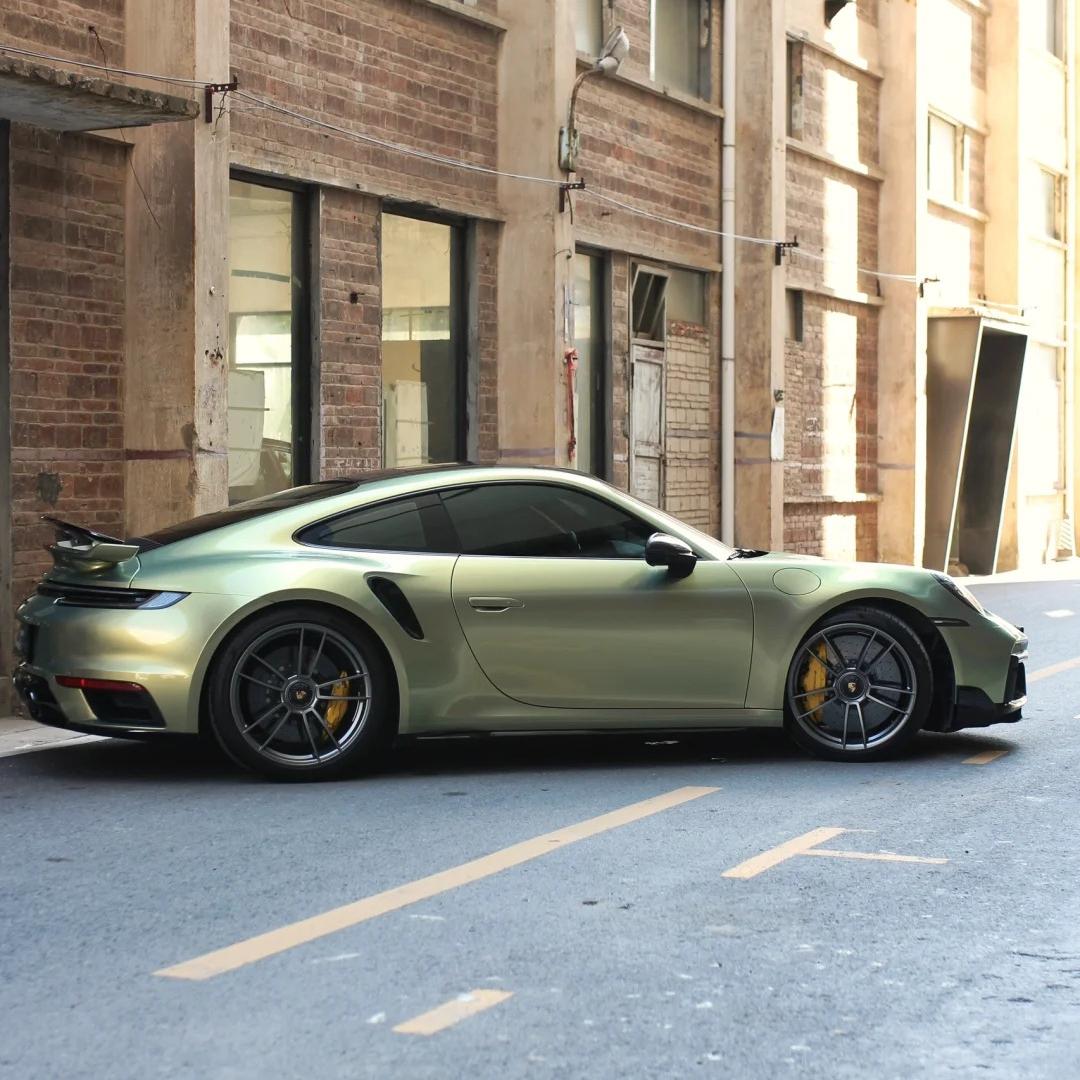 Gloss Chameleon Color Shift  Urban Bamboo Car Vinyl Wrap PET Porsche