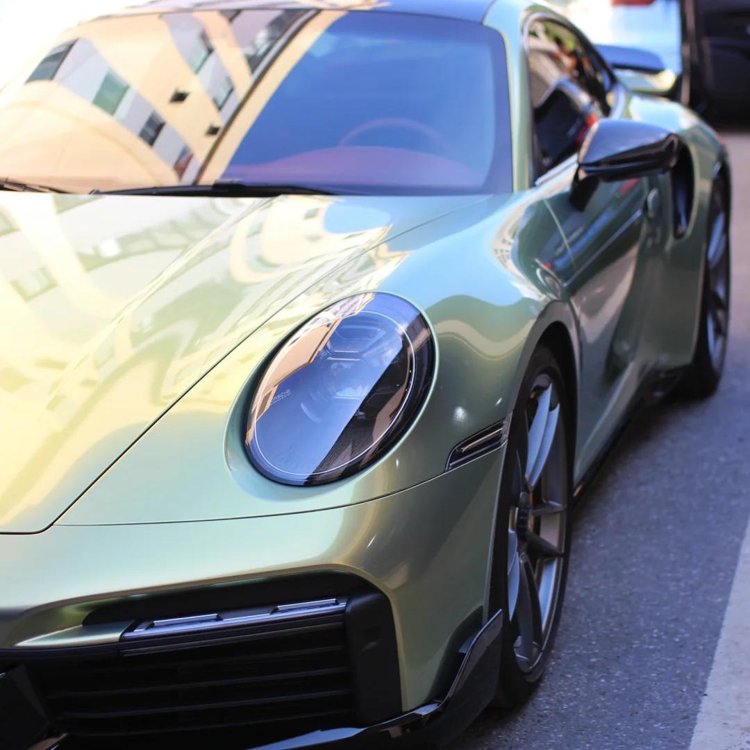 Gloss Chameleon Color Shift  Urban Bamboo Car Vinyl Wrap PET Porsche