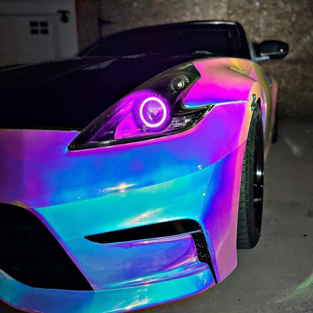 Gloss Rainbow Holographic Chrome White Car Vinyl Wrap