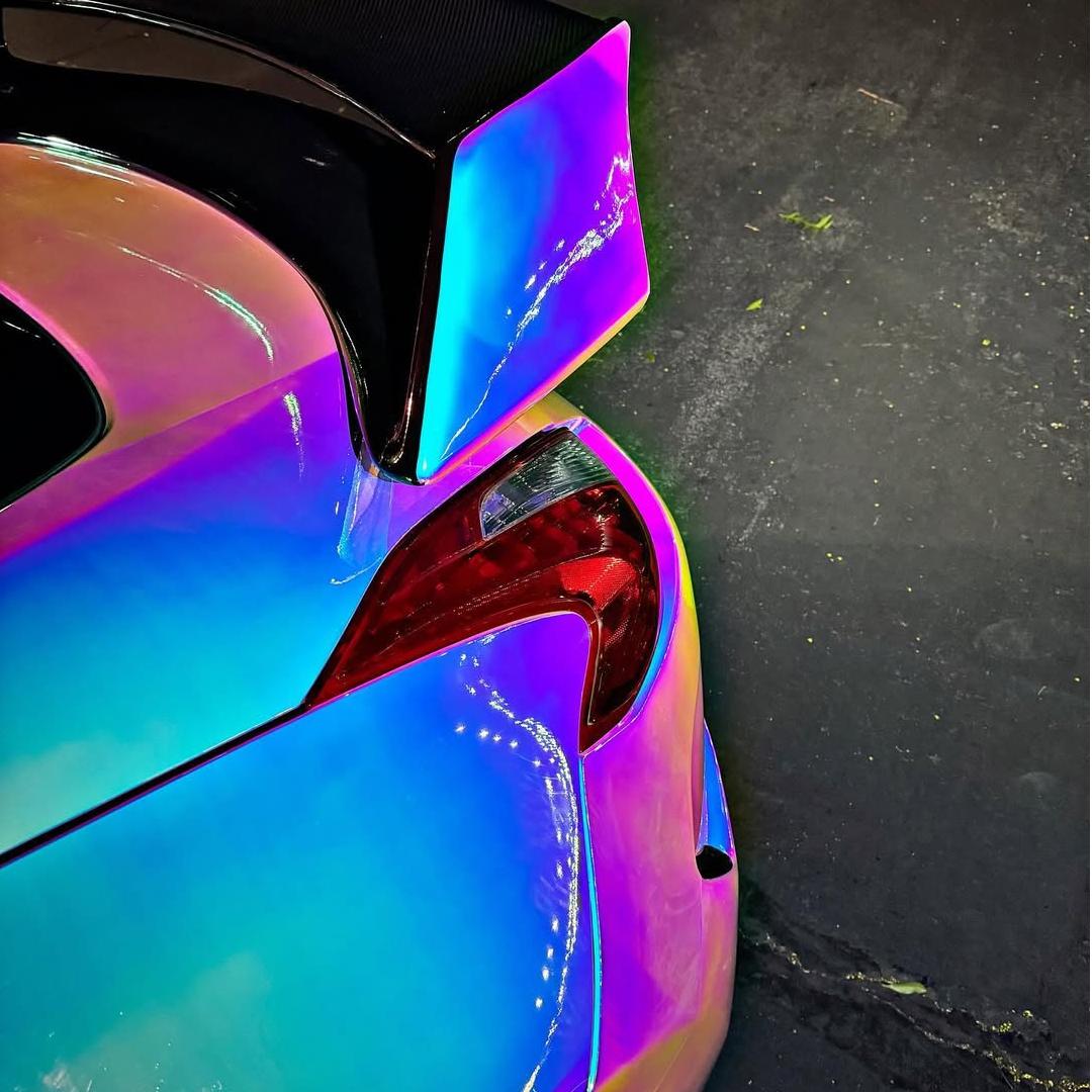 Gloss Rainbow Holographic Chrome White Car Vinyl Wrap