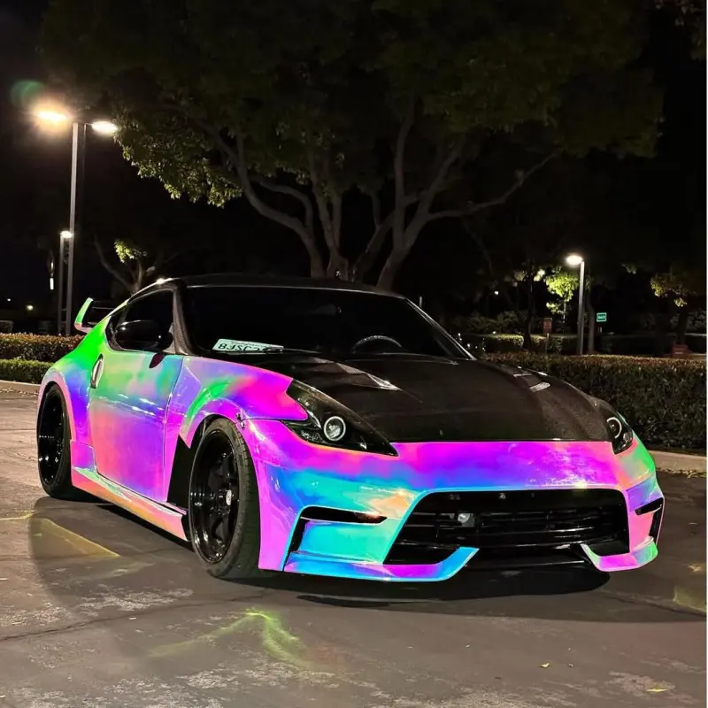 Gloss Rainbow Holographic Chrome White Car Vinyl Wrap