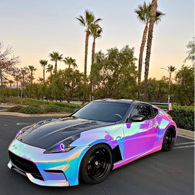 Gloss Rainbow Holographic Chrome White Car Vinyl Wrap 02