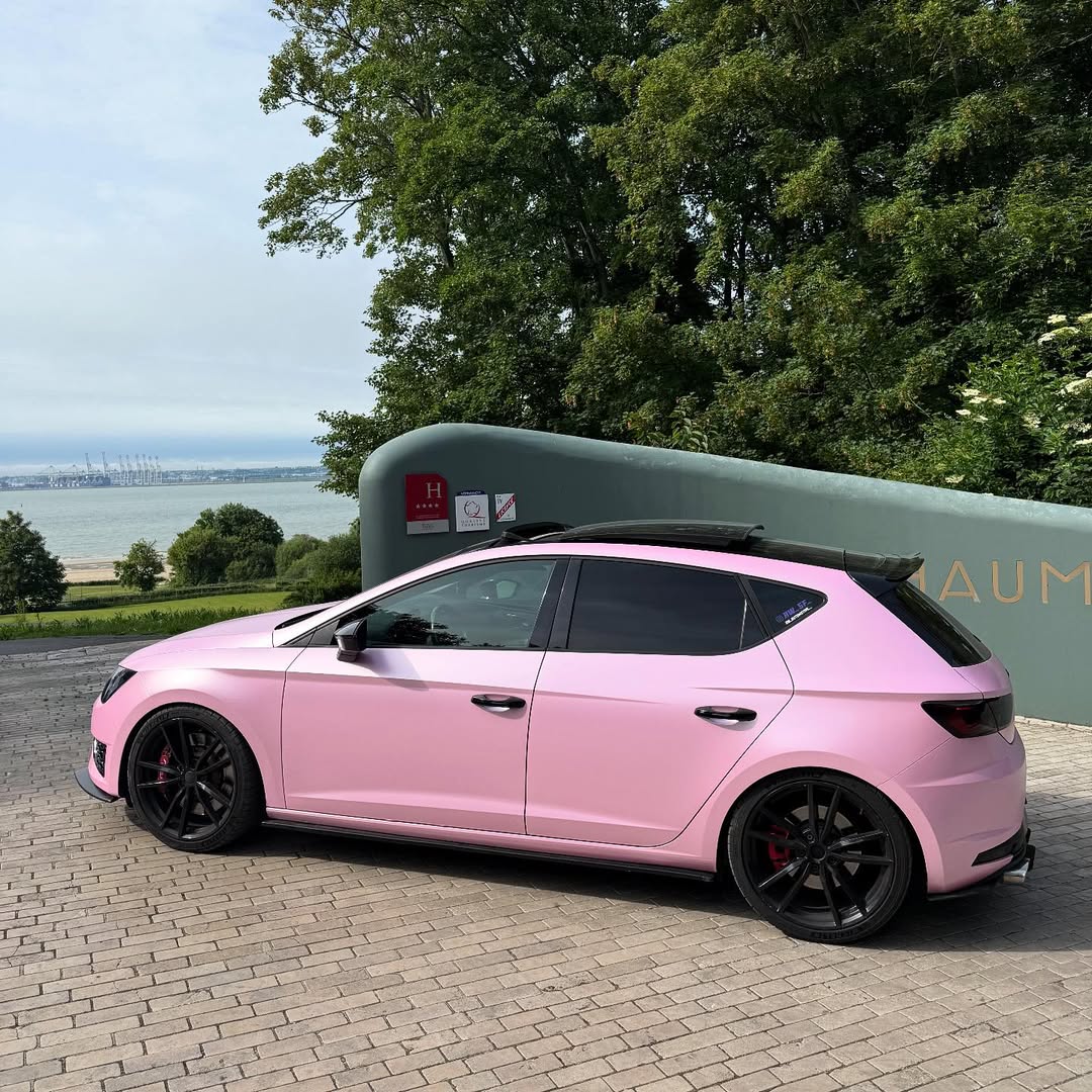 satin pink car wrap 