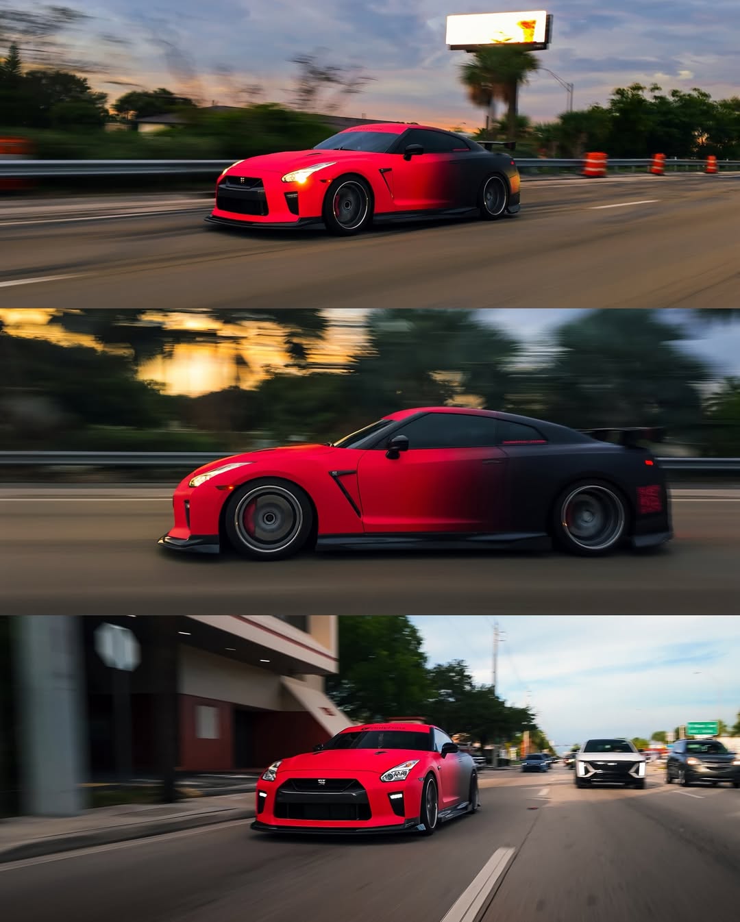 ALUKOVINYL Matte Fluorescent Pink To Black Gradient Custom Car Wrap 