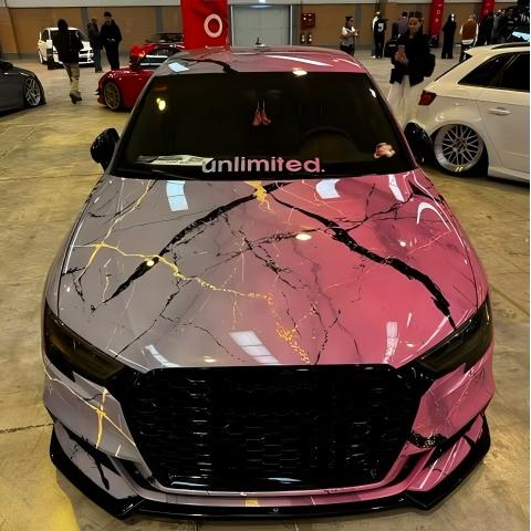 Pink to Gray Gradient Custom Marble Vinyl Wrap